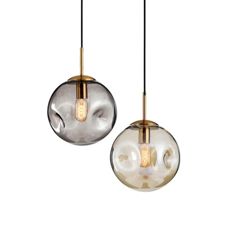 Imagem -02 - Modernas Lâmpadas Pingente Led Loft Lustre Champagne Bola de Vidro Cinza Luminárias de Jantar Sala de Estar 25cm