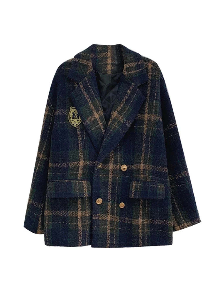 Plaid suit collar woolen coat for 2020 winter new all-match temperament short woolen coat women