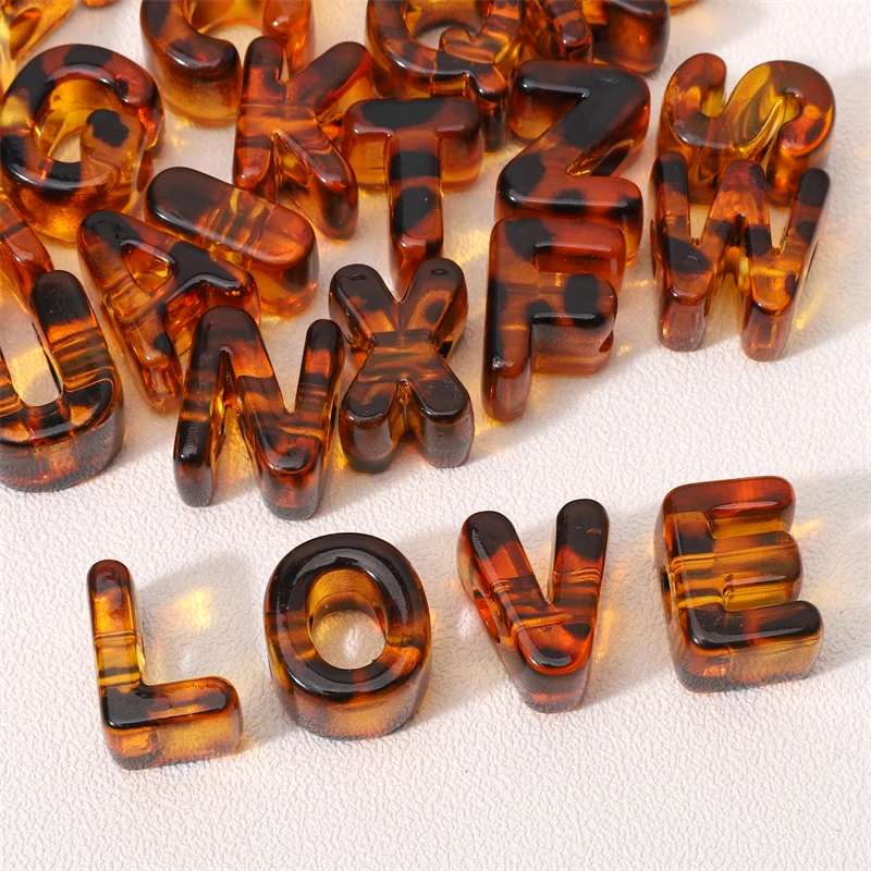 1 Stück/Beutel Leopardenmuster Bernsteinbraune Acryl-Buchstabenperlen mit Großem Loch A-Z Alphabet Lose Perlen für DIY Armband Schmuckherstellung Zubehör – Detail 5