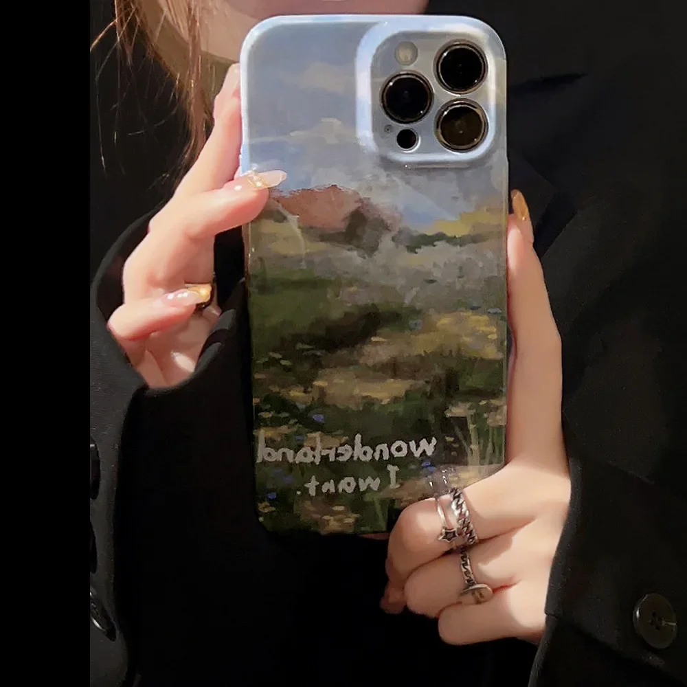 Oil Painting Garden grange Countryside fairy art Phone Case For iPhone 16 15 14 13 12 11 Pro Max Xr 15 16 Plus Case Cute Cover