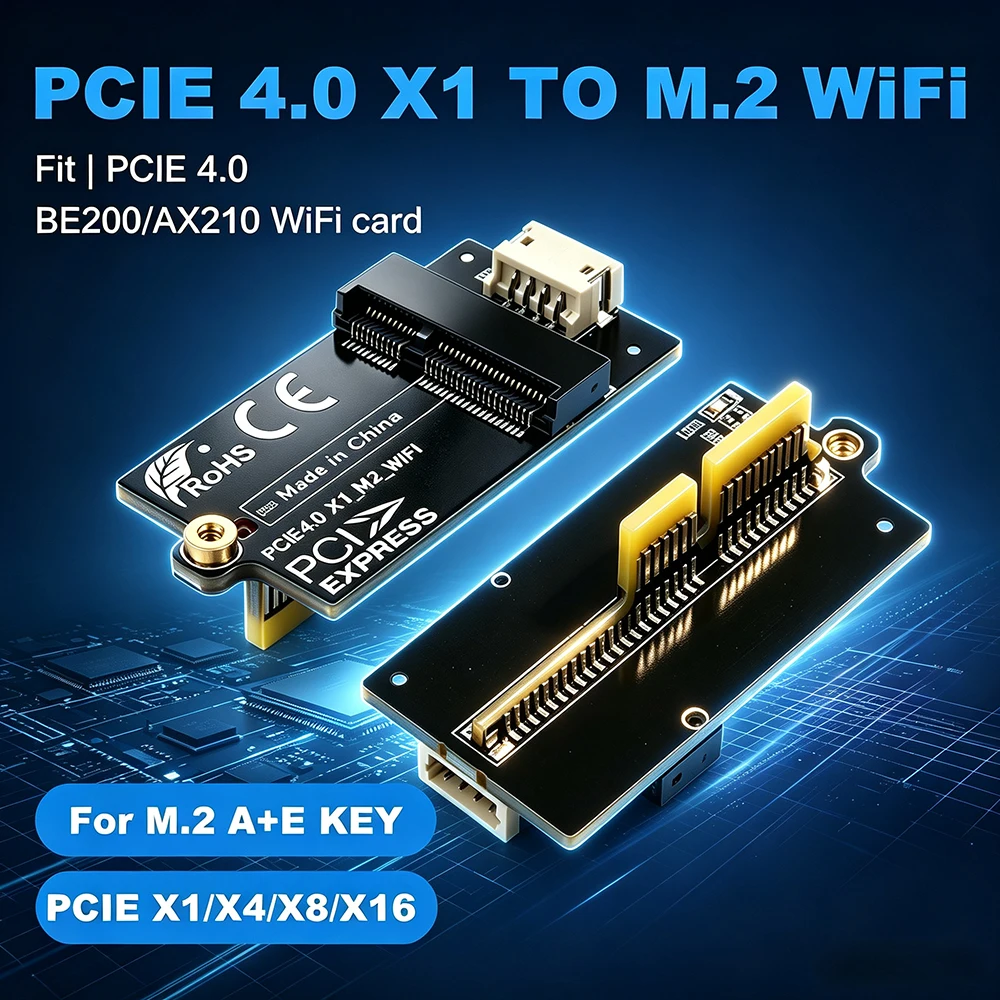 Fenvi Flat PCIE 4.0 X1 To M.2 WiFi Converter PCIE To M.2 NGFF Adapter For BE200 AX210 Support PCI Express X1/4/8/16