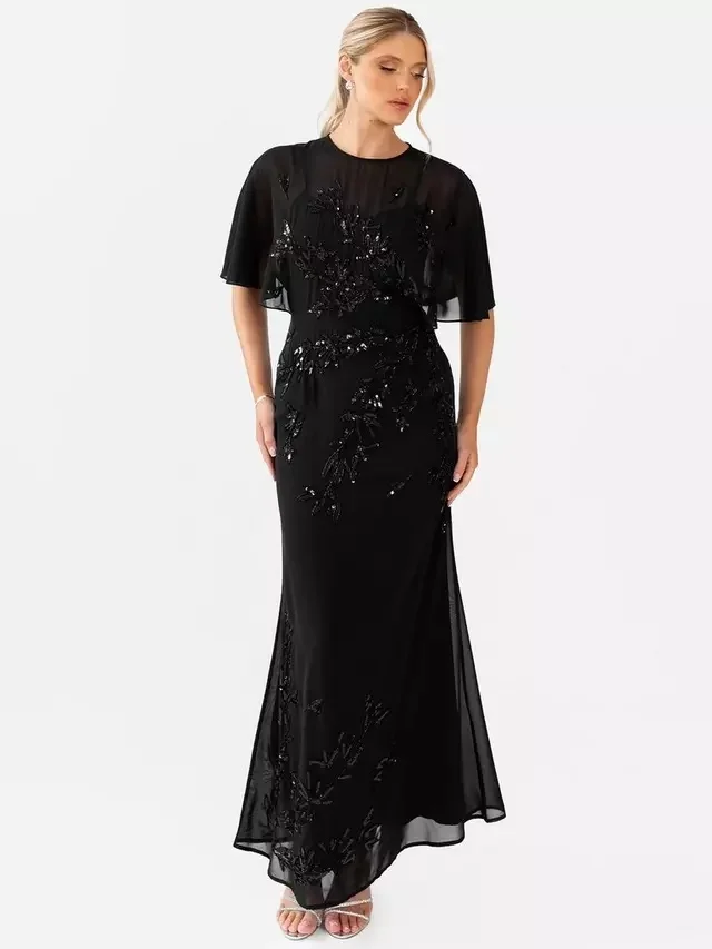 

Customized Retro Chiffon Beading Sequined A-line High Collar Long Dresses Bespoke Occasion Dresses Chinese Style Sizes Available