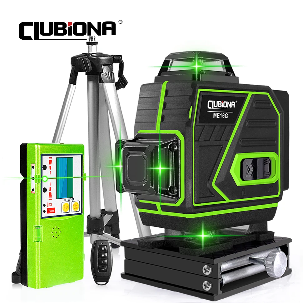 Clubiona 4D 16 Lines Laser Level 4000mAh li-ion battery Remote Pulse Mode Super Powerful Green Beams Professional Nivel Laser