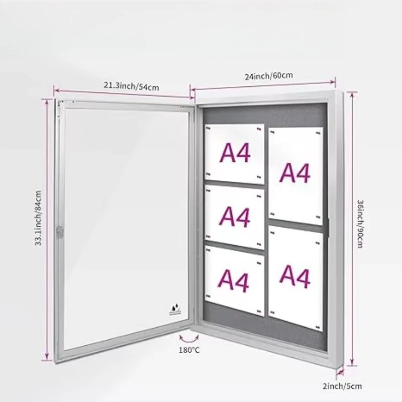 Weatherproof Closed Fabric Bulletin Board Bulletin Board Housing with Lockable Glass Door Silver Aluminum Frame Display Cabinet