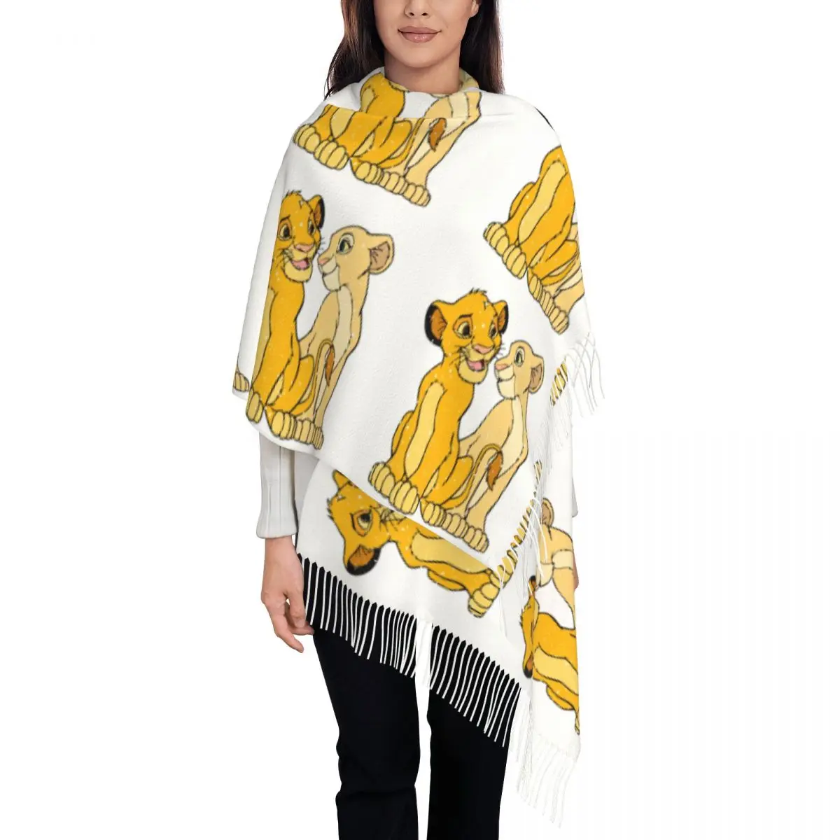 Benutzerdefinierte Baby Nala und Simba vom König der Löwen Schal Wrap lange Winter Herbst warme Quaste Schal Unisex Hakuna Matata Schals