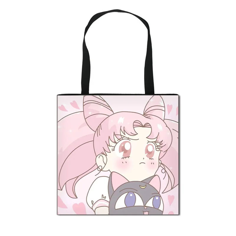 Sailor Moon Shoulder Bag Cute Cartoon Portable Polyester Handbag Student Large Capacity Stationery Organiser Kids Birthday Gifts