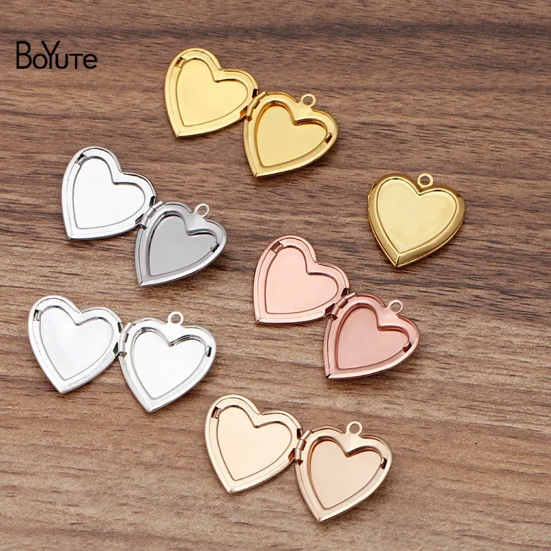 BoYuTe (10 Pieces/Lot) 22*5MM Metal Brass Heart Shaped Memory Locket Can Insert Photo Locket Pendant