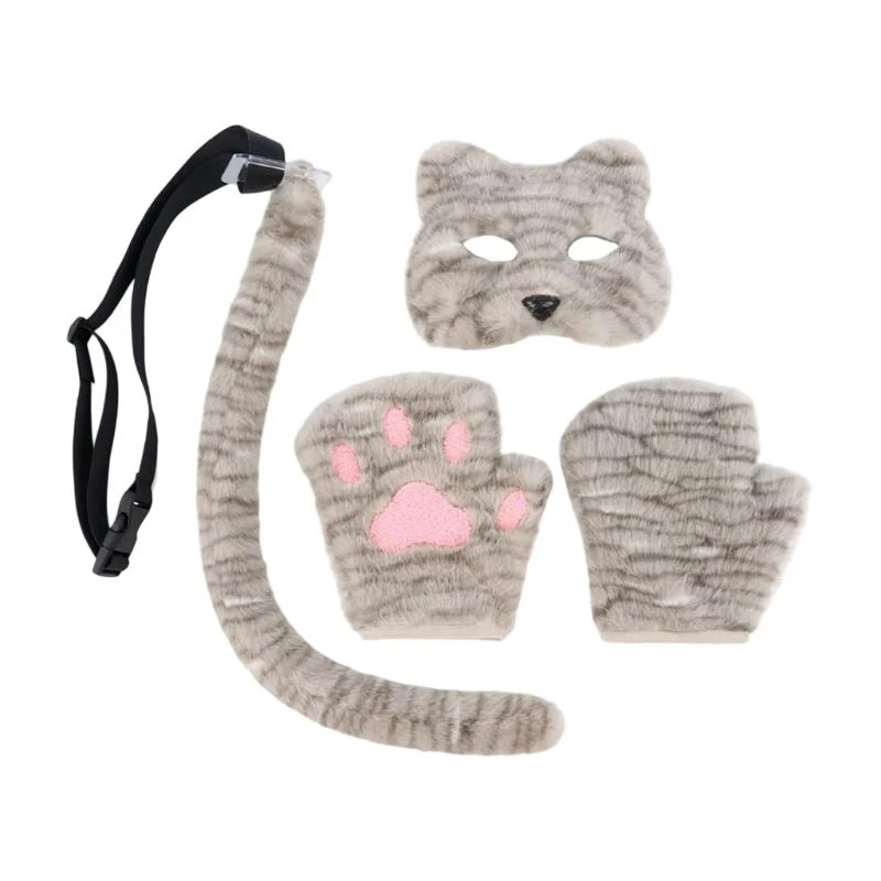 

Y5GC Faux Furs Foxes Tail Cats Wolf Mask Therians Mask and Tail Set Foxes Mask Tail