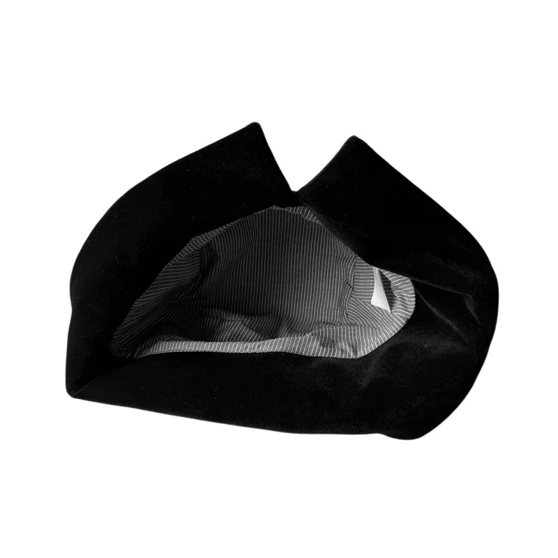 Women Autumn Winter Black Velvet Beret Hat Envelope Flip Brim Irregular Roll Edge Vintage Elegant Artist Painter Cap