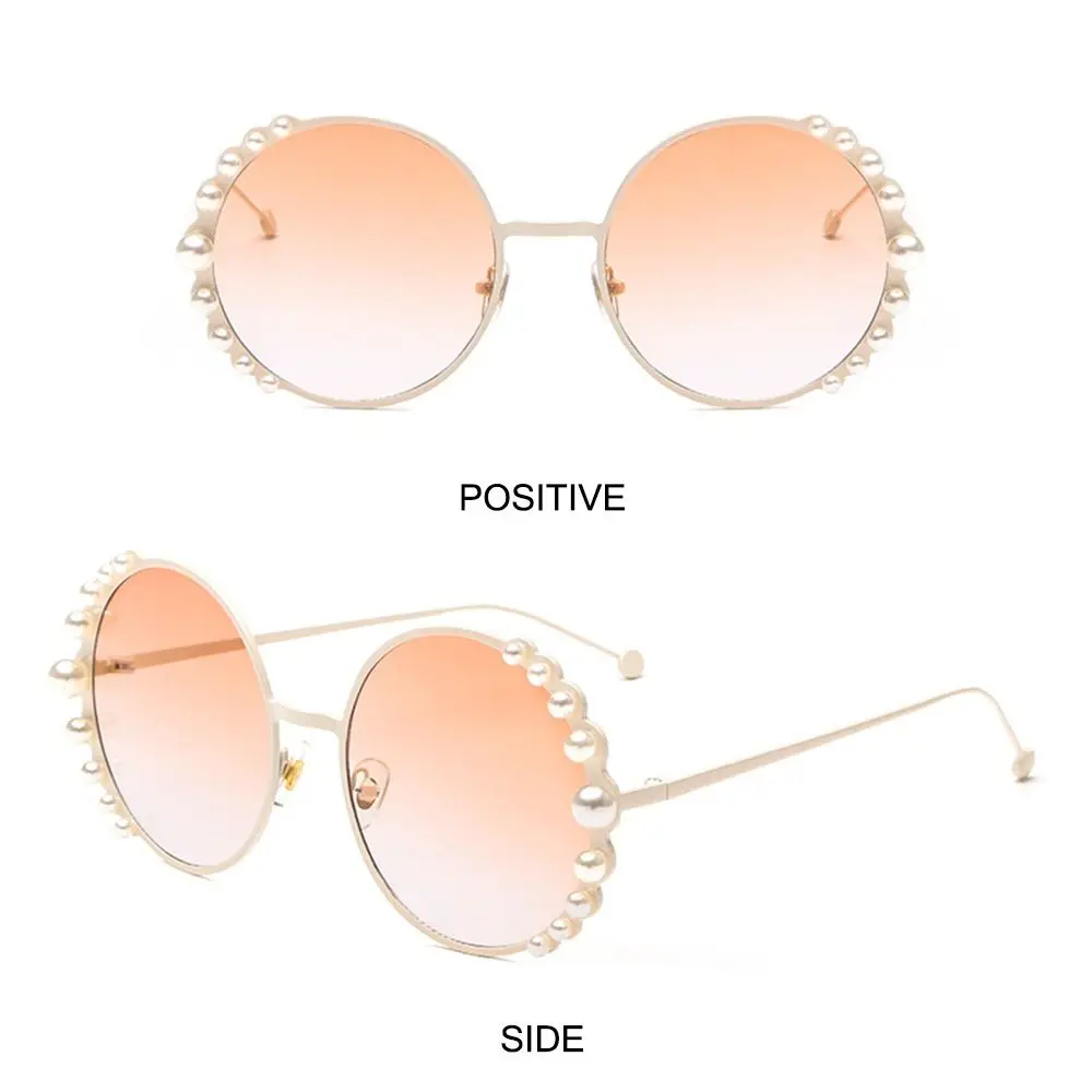 Vintage Pearl Design Round Frame Sunglasses Metal Frame UV Protection Round Sun Glasses Gradient Lens Shades for Women