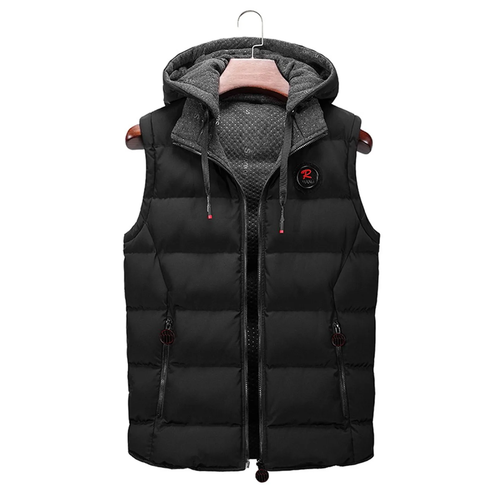 Zipper Vest Coat Men Warm Hooded Jacket Outwear Winter Casual Bubble Coat Male Zippered Coat Thermal Parka Korean Style