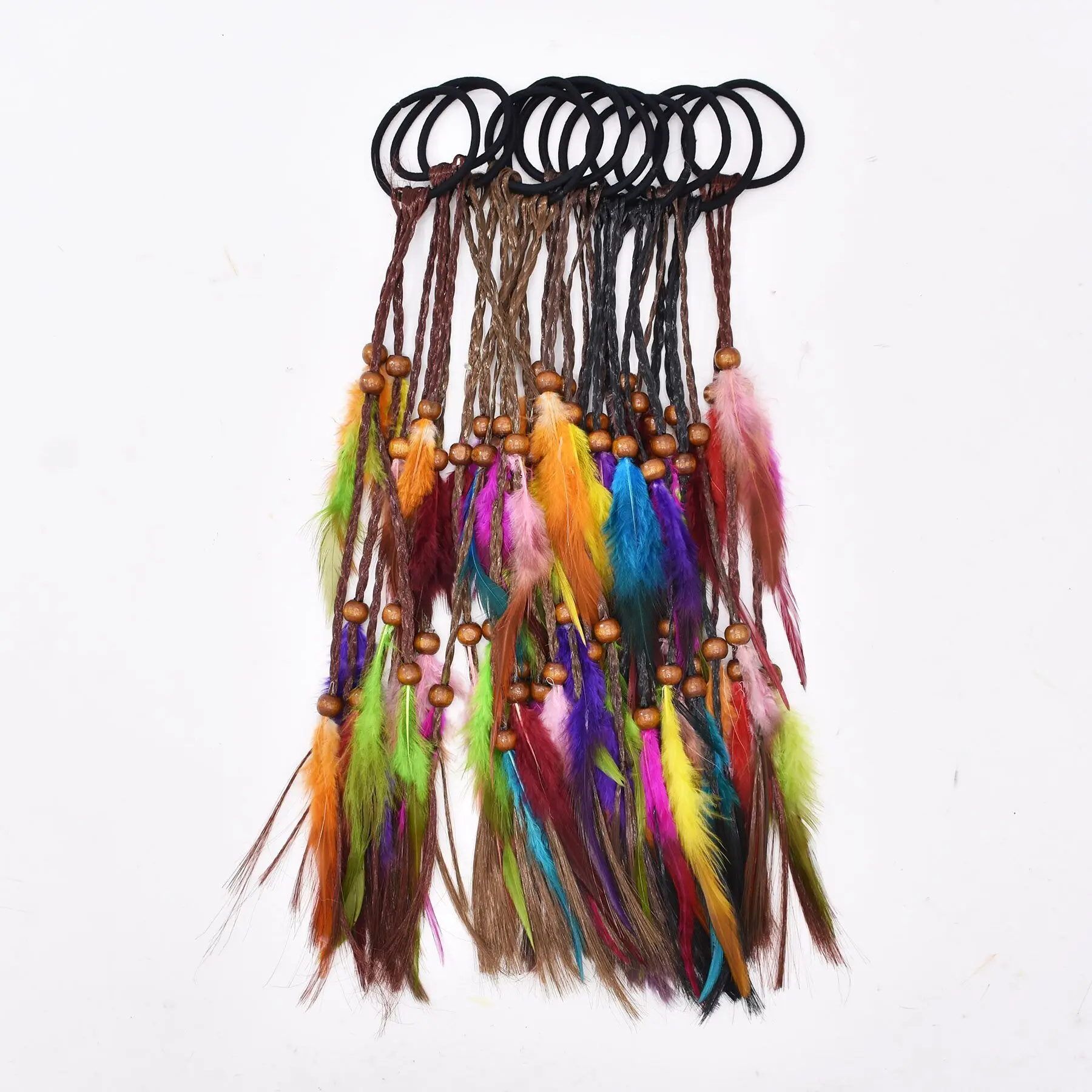 

Handmade Weave Pigtail Colorful Feather Hair Dress Head Wear Headband Hair Accessories Bohemian Tribal Rubber Band Jewelry Gift