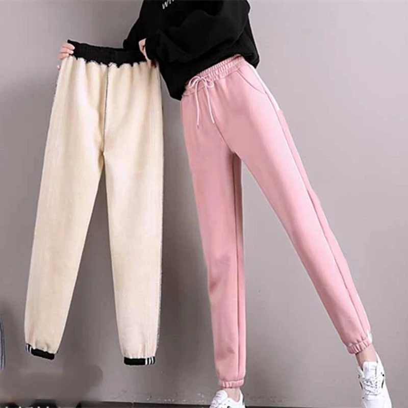 Women Winter Lamb Fur Cashmere Slim Pants Women Casual Warm Pants Harem Pants Lined Fleece Autumn Leggings Sweatpants