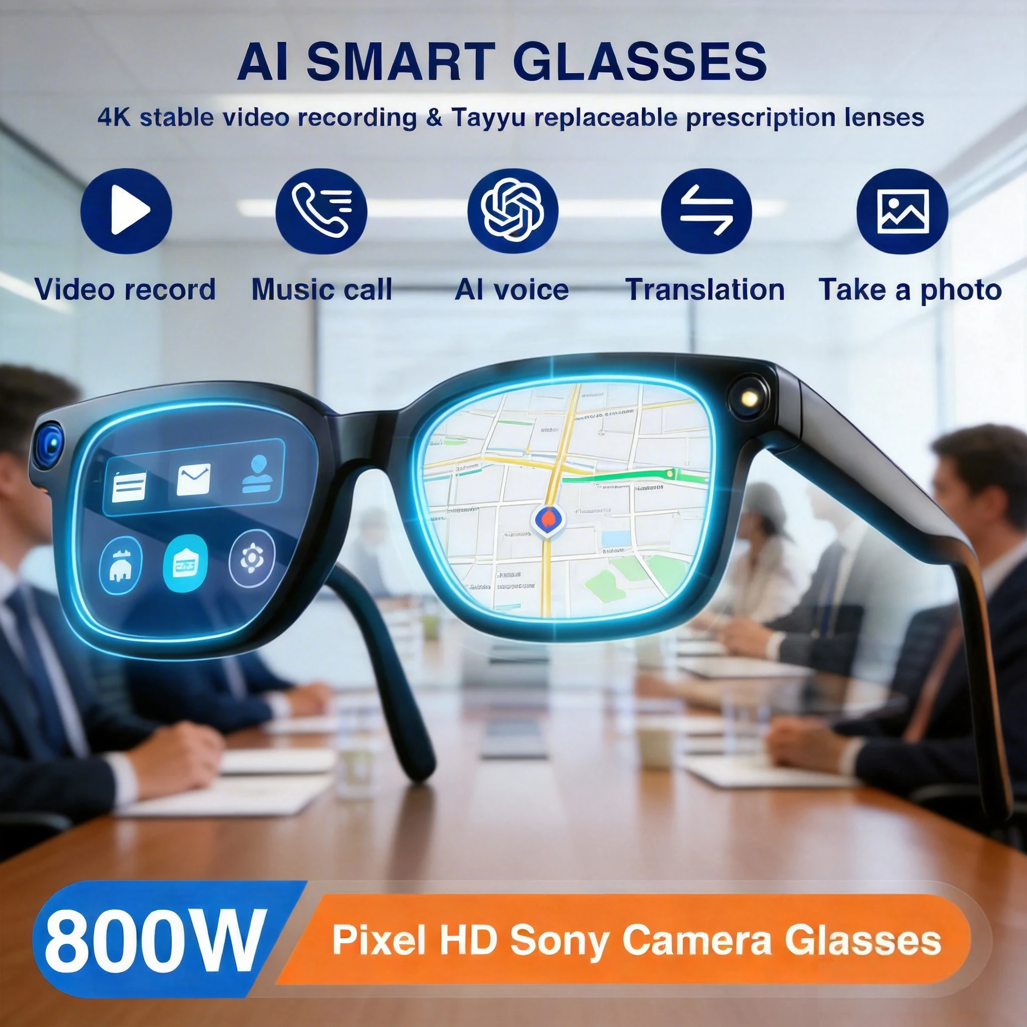 

Новые смарт-очки 2026 года с камерой 8 Мп, записью видео, распознаванием фото ИИ, переводом, водонепроницаемые солнцезащитные очки для мужчин