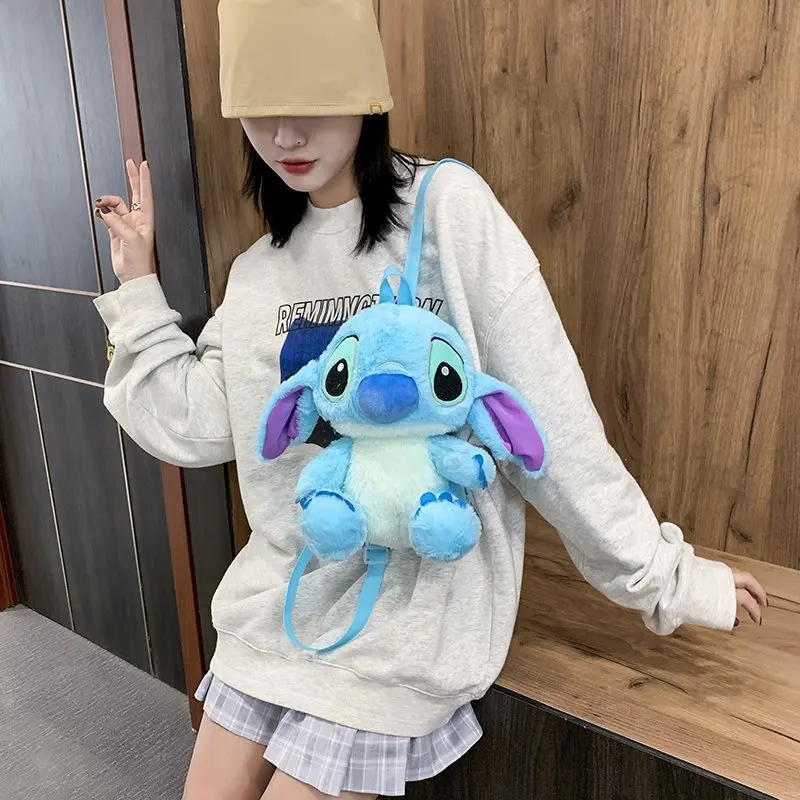 Genuíno disney stitch pelúcia mochila bonito anime figura boneca de pelúcia kawaii ponto brinquedo crianças mochila saco da escola do jardim infância