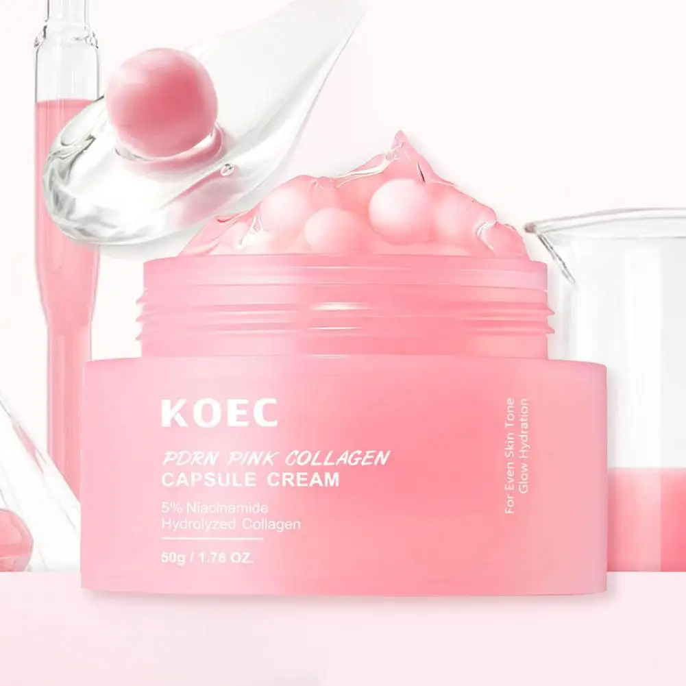 CREMA DE CAPSULAS DE COLÁGENO ROSA 5% Niacinamida Colágeno hidrolizado Crema de gelatina hidratante profunda Crema hidratante regordeta, cuidado nutrido de la piel