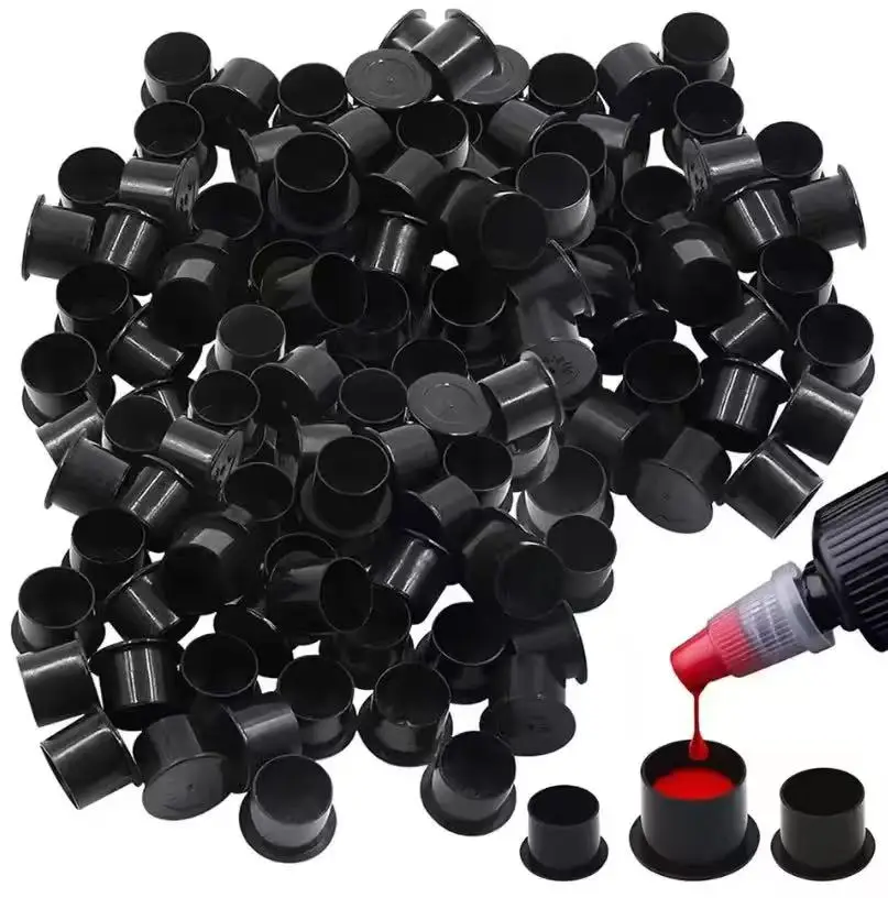 100/500/1000PCS Disposable Black Tattoo Ink Cups With Base Pigment Holder Container Cap Permanent Makeup Tool Tattoo Accessories