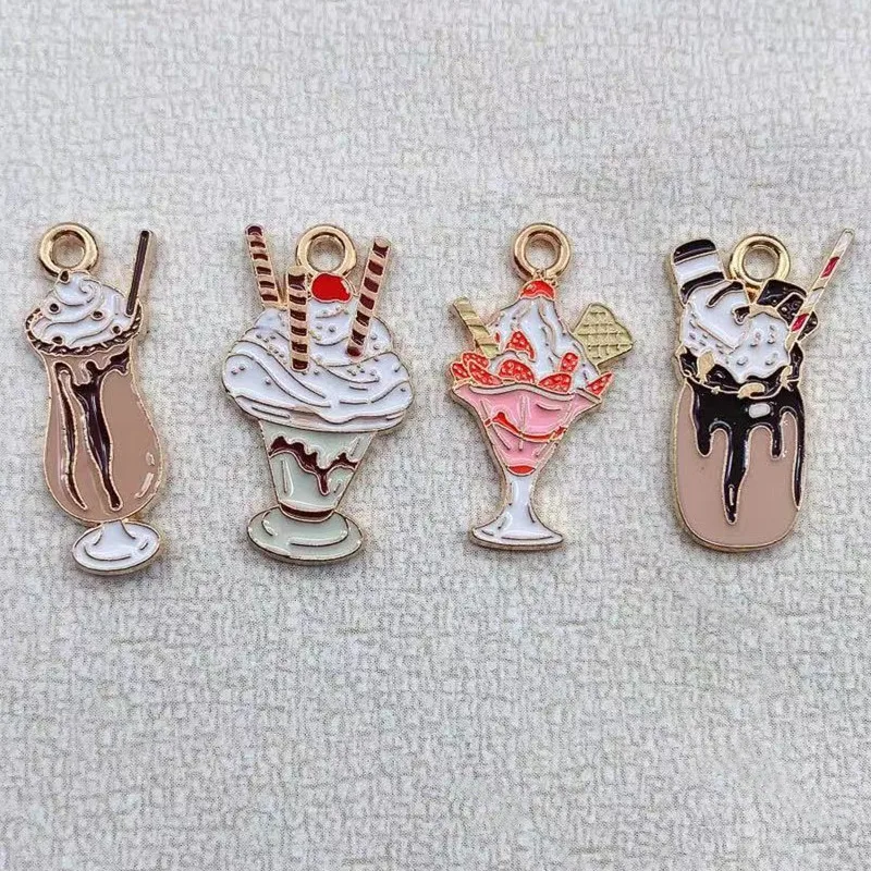 10pcs Enamel Food Drinks Ice Cream Cake Juice Cola Charms Pendants for Necklaces Handmade DIY Jewelry Making Accessories