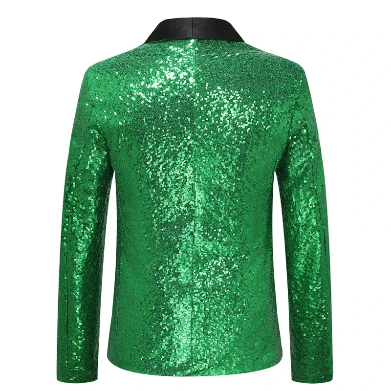 Shiny Green Sequin Disco Glitter Party Blazer for Men Christmas Mardi Gras Halloween Costume Dinner Wedding Prom Suit Jacket 2XL