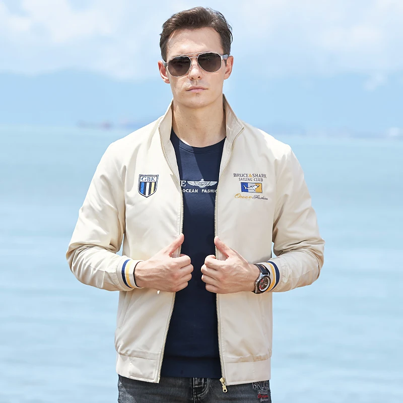 2024 Thin Men‘s Jackets  Spring Autumn Embroidery Bruce&Shark New Men\'s Coats Loose Fashion Casual  Big  size 4Xl