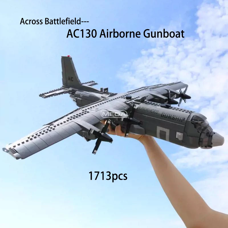 1713pcs War Attack Fighter Building Block Military AC-130 Airforce Plane Model Bricks Airborne Gunboat Toys Kid Birthday Gift