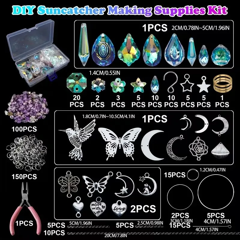 400Pcs Holographic Sun Catcher Supplies Acrylic Iridescent Beads Metal Charms for Creative Crafts Party Decor Garden Styling TMZ