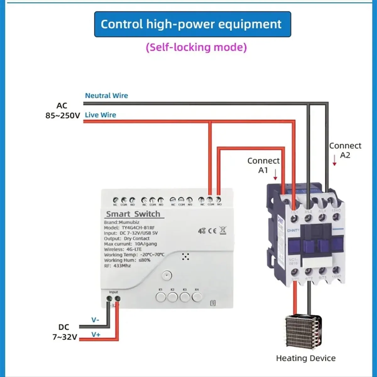 

Умный переключатель Tuya, реле 4G LTE с 433 МГц, умным GSM-переключателем, приложение, беспроводное управление, 4G, 4 канала, удаление контроллера постоянного тока 7-32 В