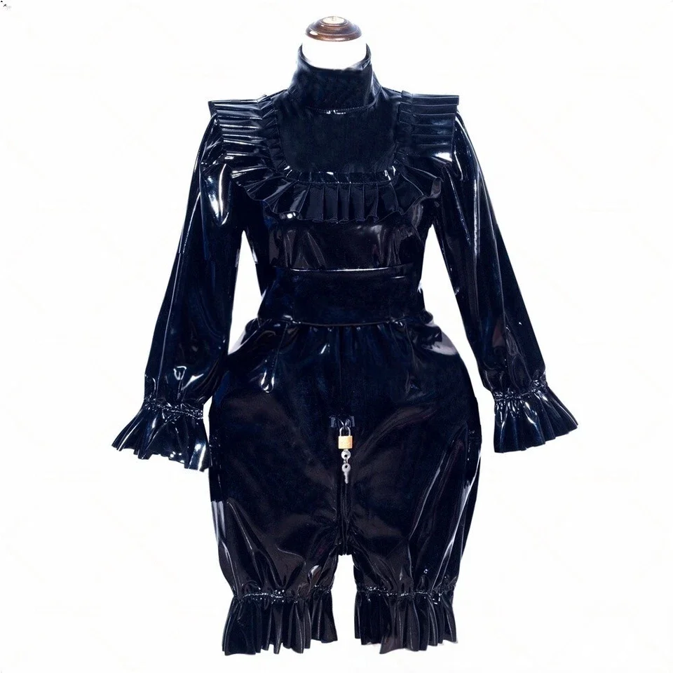 ชุดคอสเพลย์สาวใช้ฝรั่งเศสสุดเซ็กซี่ กระโปรงหางปลา PVC สีม่วงแบบล็อคได้ สำหรับงานปาร์ตี้ฮาโลวีน รับสั่งทำ