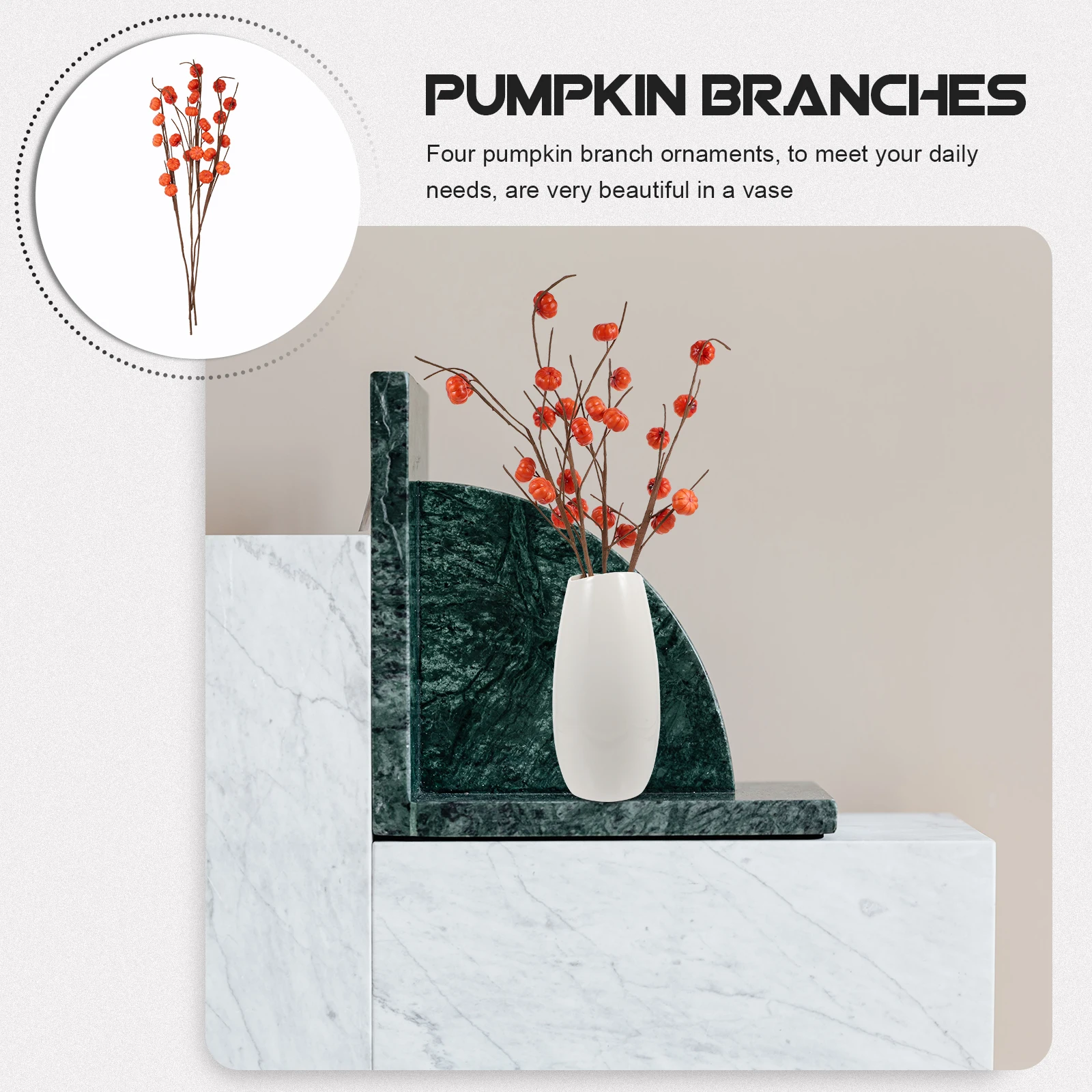 

4 Pcs Pumpkin Branch Decoration Autumn Artificial Halloween Home Thanksgiving Vivid Decor Household Outdoor Indoor