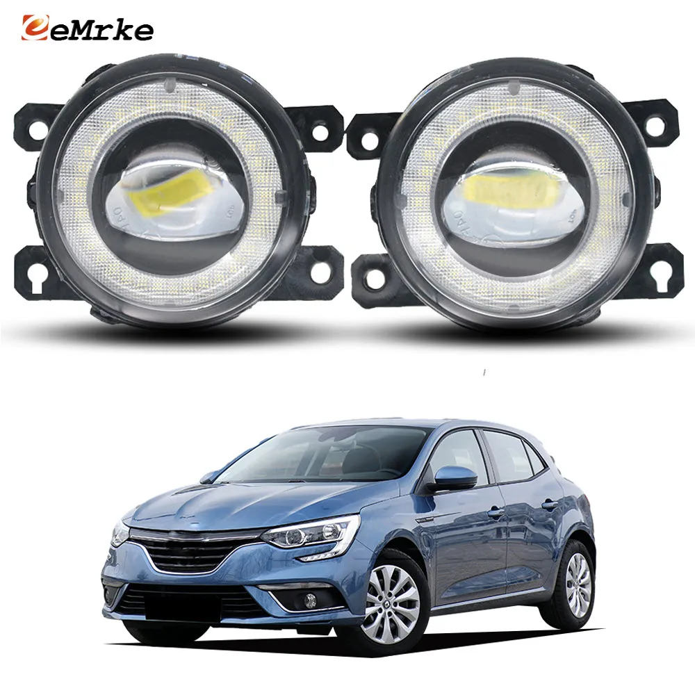 LED Car Fog Lights with Glass Lens for Renault Megane 4 IV 2016 2017 2018 2019 Angel Eyes External DRL PTF Daytime Running Lamp