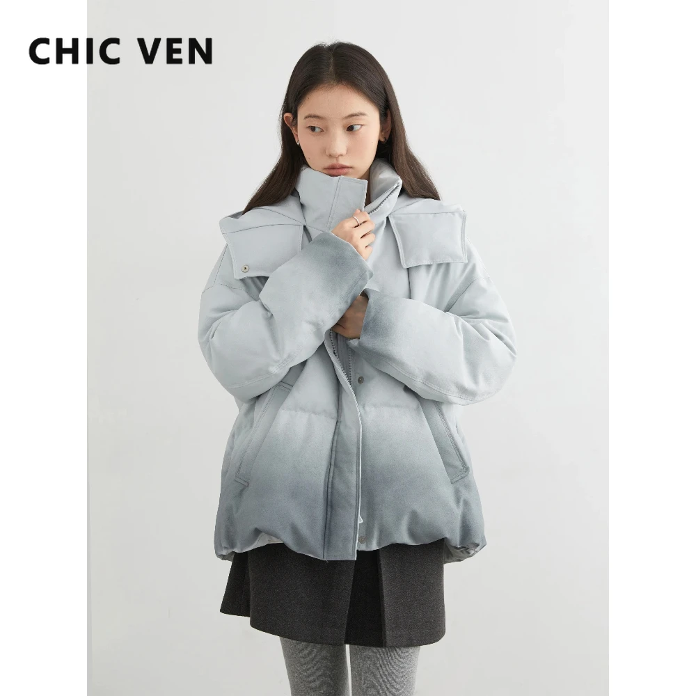 

Женские пуховики CHIC VEN в корейском стиле, свободные, с капюшоном, с градиентной окраской, на 90% белом утином пуху, теплая верхняя одежда для осени и зимы 2026