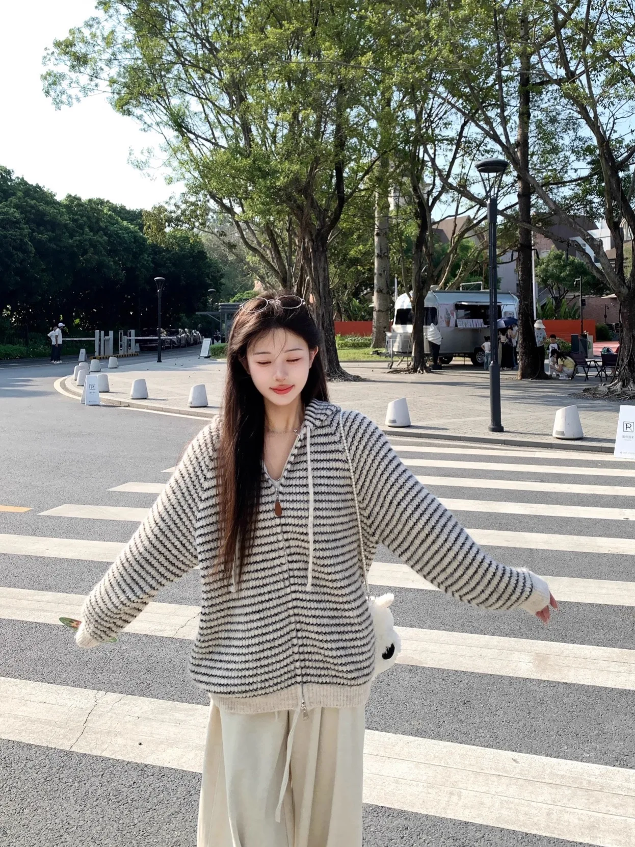 

Uoo Fan Xin Korean Sle Striped Knit Sweater Coat Loose Casual Women's Zipper Closure Warmth-Bearing Hooded Long Sve Card...
