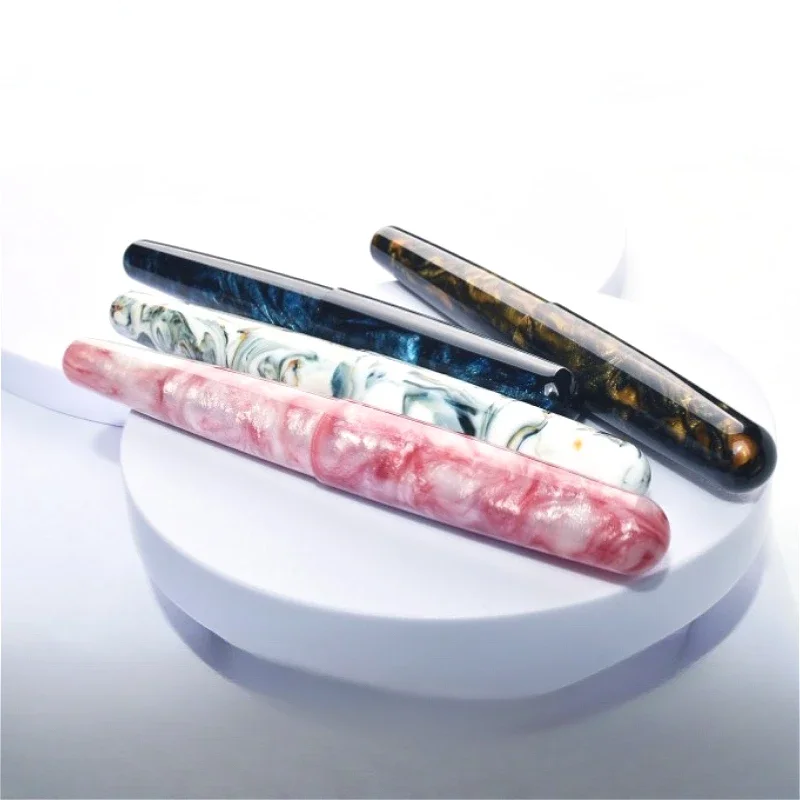

2025 New Pen Fuliwen Import Resin Fountain Pen Silver Hand Pushed F 0.5mm Classic Office Gifts Student Meeting Writing Ink Pens
