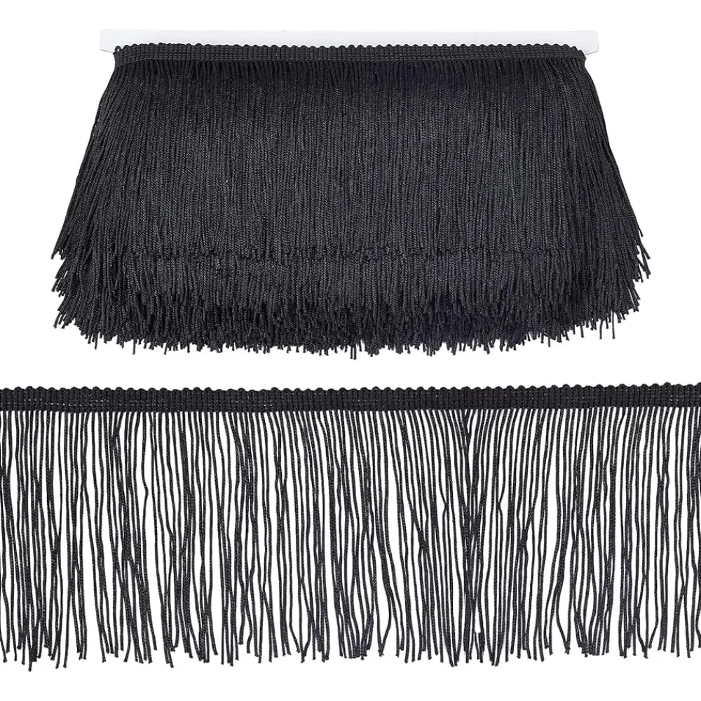 

10M of 4 Inch Fringe Trim Lace Tassel Black Polyerter Fibre Tassel for Latin Dance Dress DIY Clothing Embellishment Lamp Shade