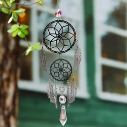 1 Pc Silver Feather Dreamcatcher Outdoor Lighting Crystal Hanging Garden Sun Catcher Holiday Wedding Party Decoration Supplies