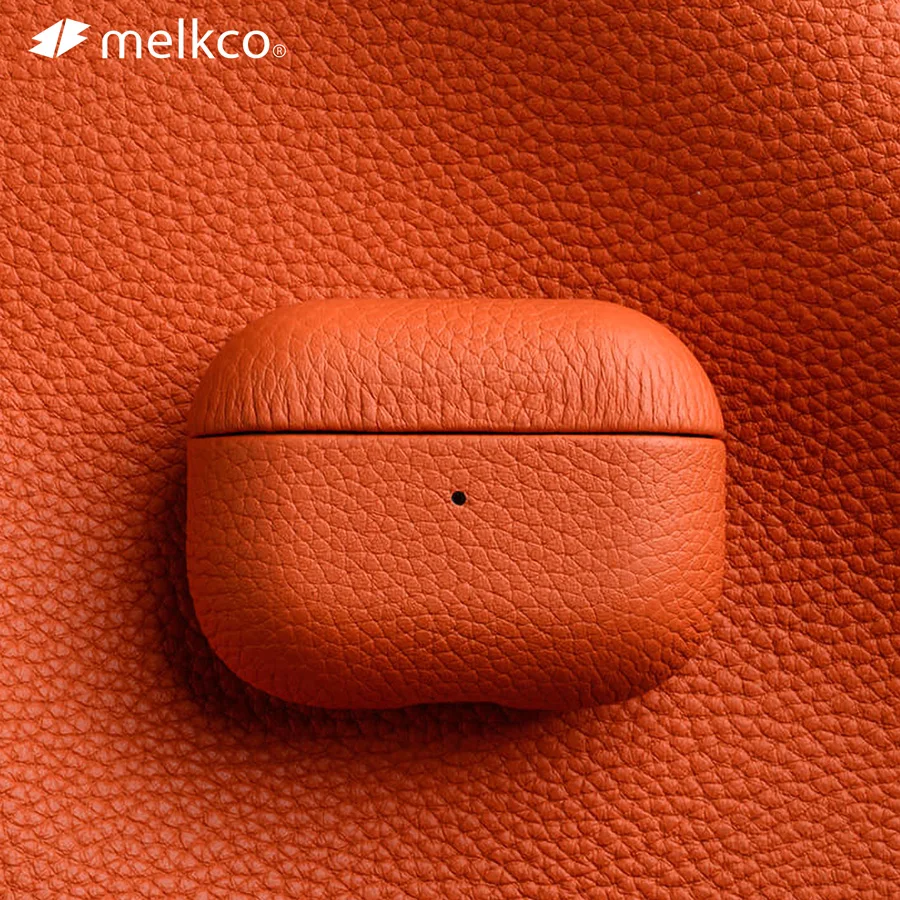 Melkco Genuine Leather For AirPods Pro 2 Case Bluetooth Earphone Accessories For AirPods 3 2 Lychee Pattern Natural Cow Cases