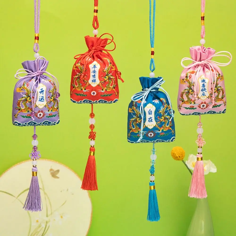 New Year Lucky Bag Dragon Year Cloth Sachet Hanging for Filled Fragrant Herbs Tassel Small Pouch Jewelry Packaging