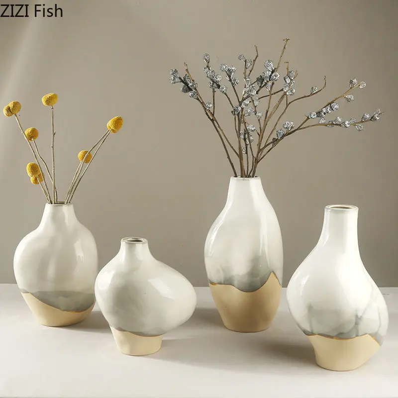 Creative Ink-painting Ceramic Vase Flowers Pots Desk Decoration Flower Arrangement Golden Porcelain Floral Vases Modern Decor