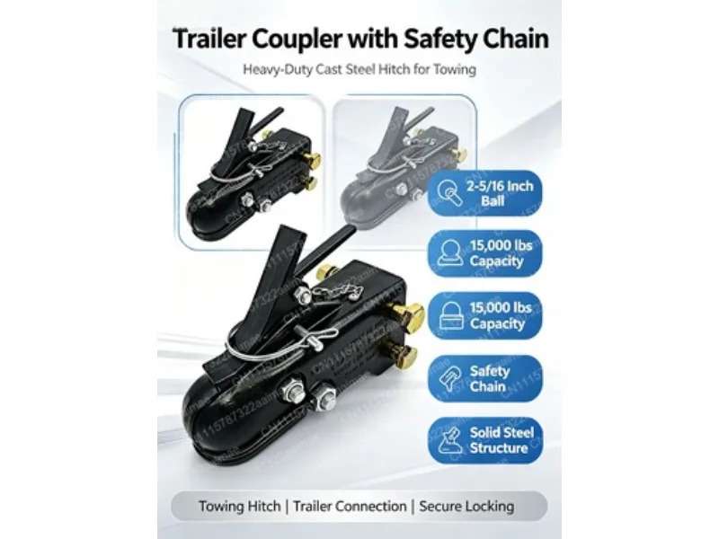 2-5/16 Inch Black Steel Ball Coupler with Pin Lock Heavy Duty Towing Hitch for Trailers and Station Wagons