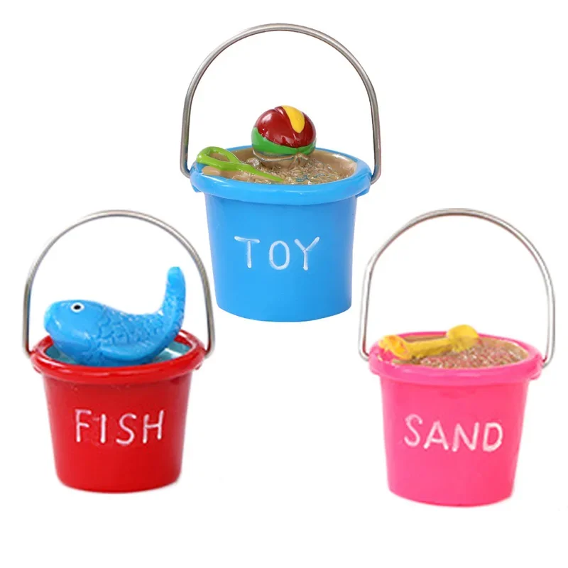 1PC Beach Bucket Miniature Ornaments DIY Sea Landscape Accessories Terrarium Figurines Doll House Decor Play House Game Toy