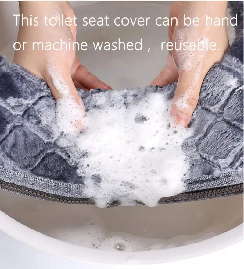 Winter Toilet Cover Plush Seat Cover Models Waterproof Universal Model Toilet Ring Washable Zipper Bathroom Mat Toilet Seat