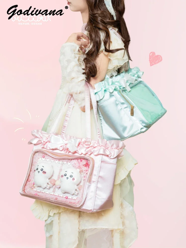 Original Design Ribbon Satin Sweet Bow Female Tote Itabag Two-dimensional Large-capacity Ribbon Commuter Handbag Shoulder Bags