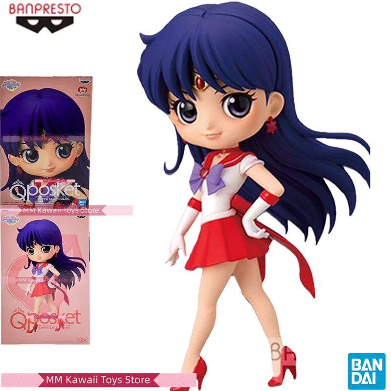 Bandai Original Qposket Sailor Moon Sailor Mars  Anime Action Figure Toys for Boys Girls Children Gifts Cute Cartoon Kawaii