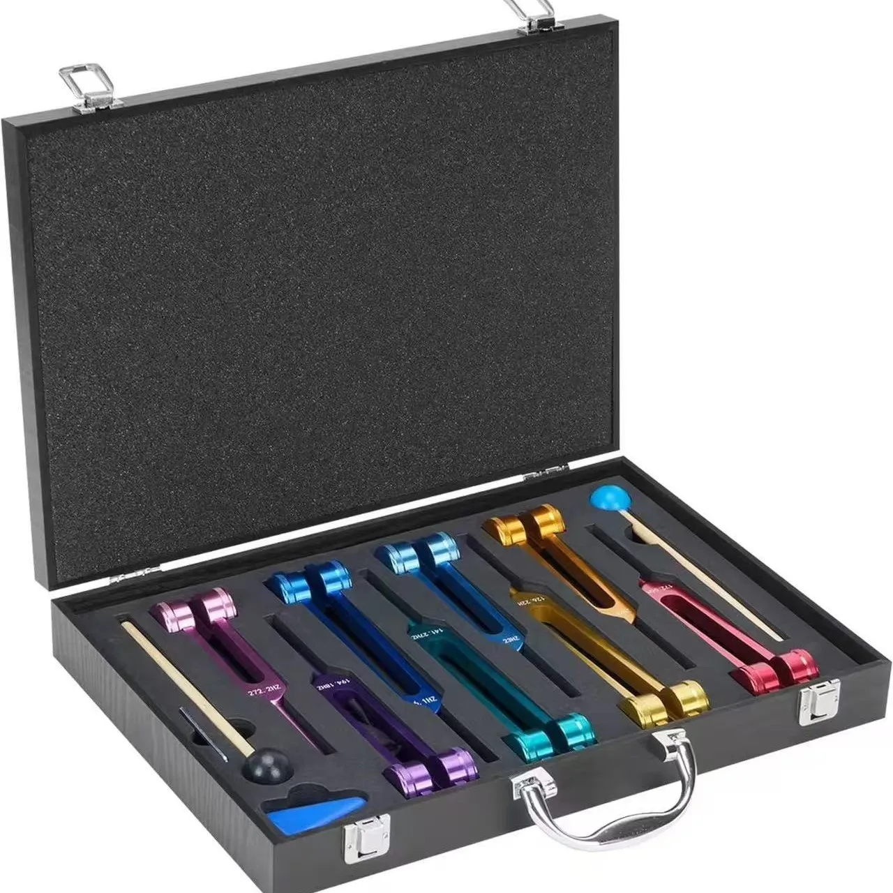 

Набор из восьми цветных алюминиевых струнных колокольчиков: 126.22, 136.1, 141.27, 172.06, 194.18