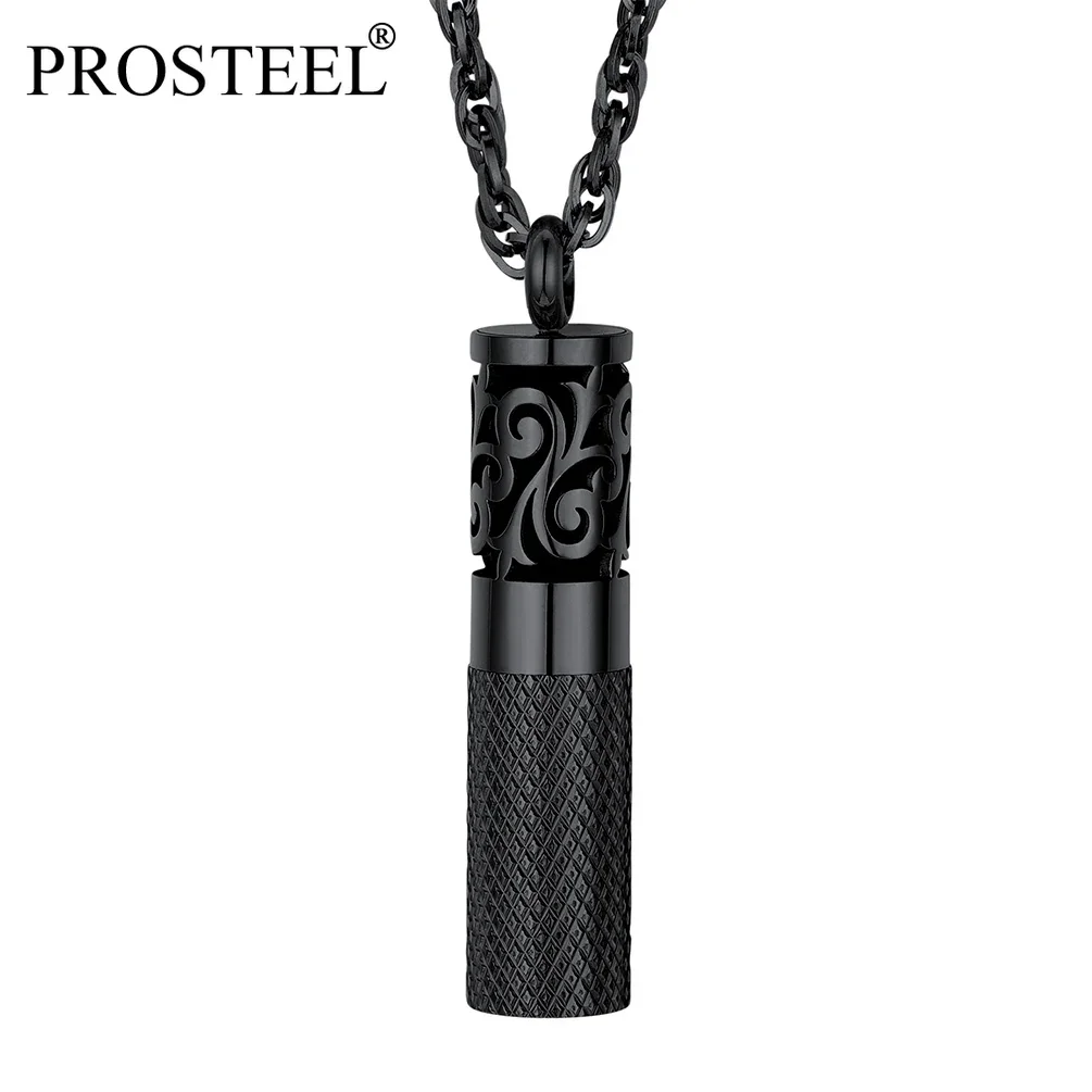 

PROSTEEL Stainless Steel Perfume Locket Pendant Necklace Black 18K Gold Color Essential Oil Bottle Diffuser for Women Men Gift