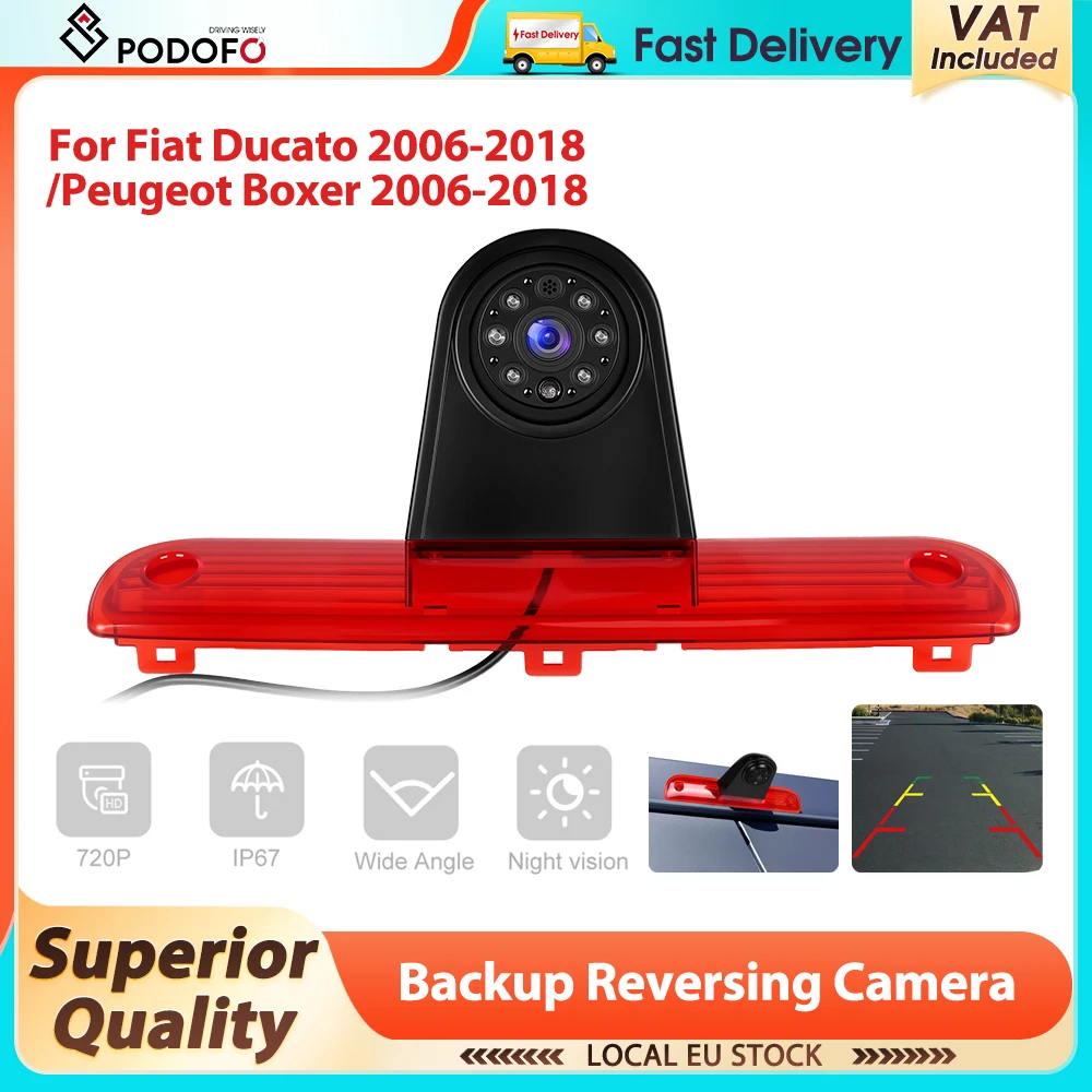 Caméra de recul pour Fiat Ducato 2006-2018/Peugeot Boxer 2006-2018, vision nocturne CVBS, étanche, Podofo.