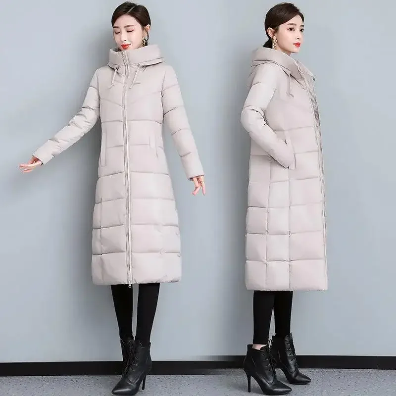 2025 Women's Down Parkas Winter Jacket Big Fur Collar Coat Fashion Hooded Cotton Outerwear Long Autumn Woman Jacket