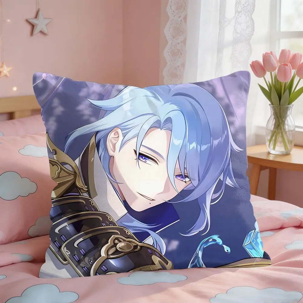 Kamisato Ayato Genshin Impact Cushion Cover Square Short Plush Pillow Case Living Room Sofa Home Decor Funda 40X40