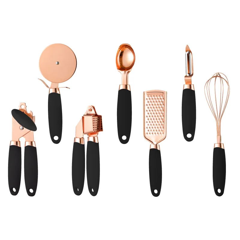 

7pcs/sets Stainless Steel Kitchen Gadget Bottle Opener, Can Opener, Egg Beater, Melon Shaving, Ice Cream Spoon, Cake Press