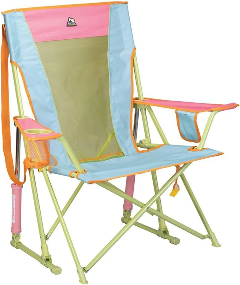 

Portable Folding Rocking Camping Chair with Durable Armrests and Drink Holder for Outdoor Comfort